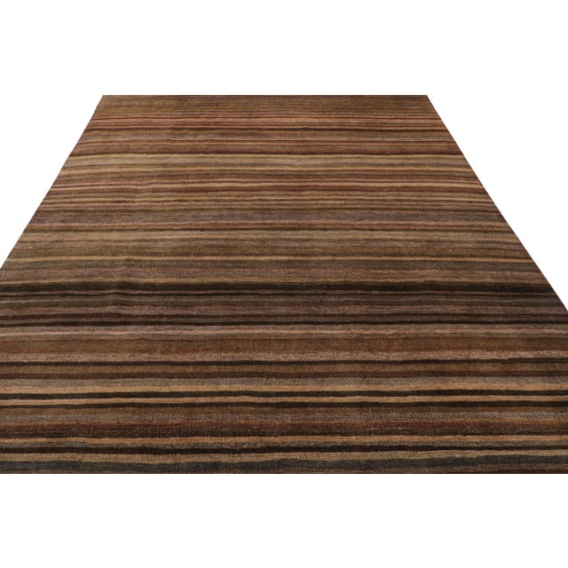 2010s Rug & Kilim’s Modern Textural Rug in Beige-Brown and Umber Stripes and Striae For Sale - Image 5 of 7