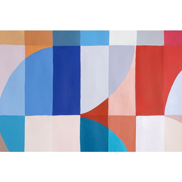 2028, Vivid Blossoming Arcs, Large Bauhaus Triptych Painting, Abstract Geometry, Primary Tones, Acrylic Painting on Watercolor Paper by Natalia Roman For Sale - Image 10 of 11