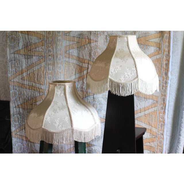 Cream 1970s Victorian Revival Pair of Cream Lampshades With Fringe For Sale - Image 8 of 9