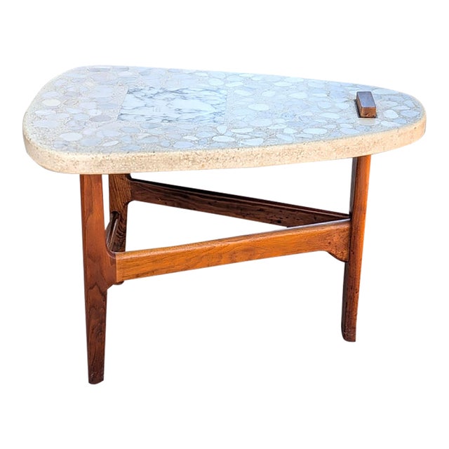 Vintage Biomorphic Terrazzo-Top Side Table With Wood Base For Sale