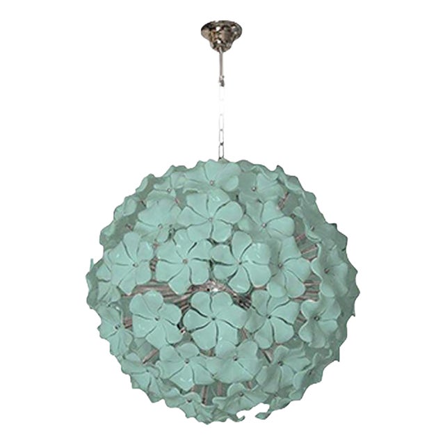 Venetian Green-Wather Flowers Murano Style Glass Sputnik Chandelier from Simoeng For Sale