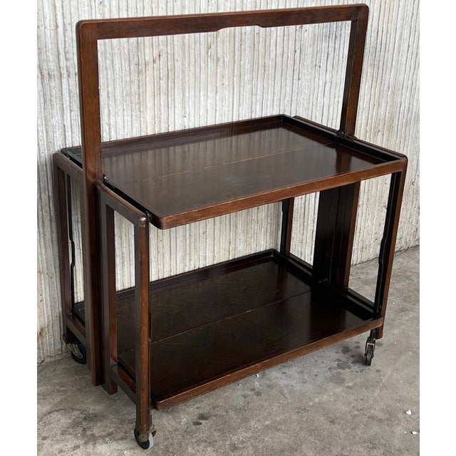 1950s Mid-Century Modern Folding Bar Cart With Two Tier For Sale - Image 5 of 10