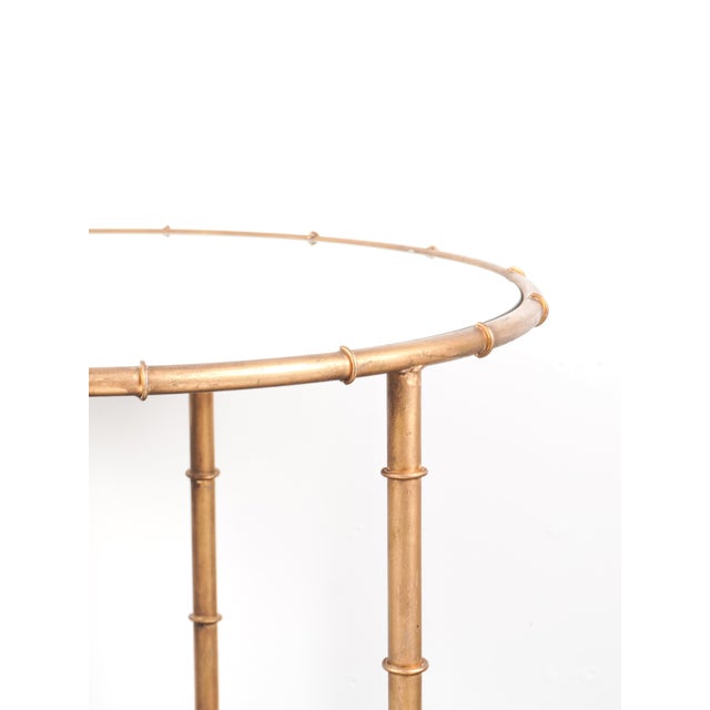 Gold Vintage French Pedestal Table in Gilded Metal with Imitation Bamboo Finish and Glass Top For Sale - Image 8 of 9