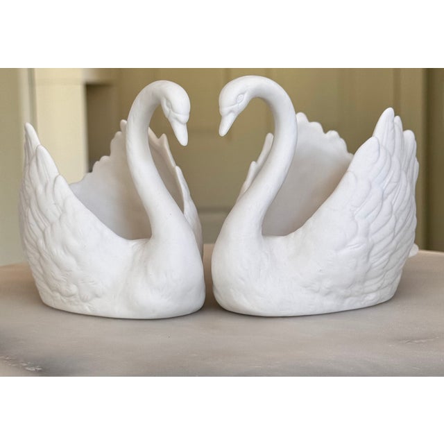Late 20th Century Vintage White Porcelain Swan Cake Toppers - A Pair For Sale - Image 5 of 10