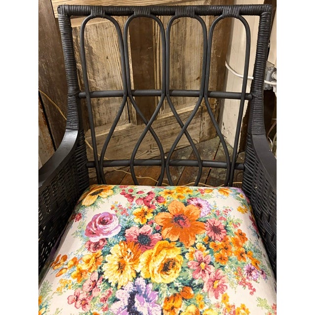 Vintage Rattan Wicker Chair With Floral Cushions For Sale In New York - Image 6 of 6