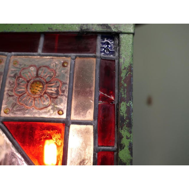 Long Arts and Crafts Stained Glass Hall Lantern, 1910s For Sale - Image 6 of 8