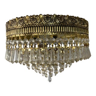20th Century French Empire Schonbek Crystal Prisms Flush Mount Chandelier For Sale