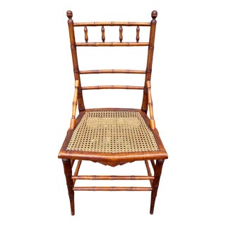 Antique Faux Bamboo R J Horner Style Caned Accent Chair For Sale
