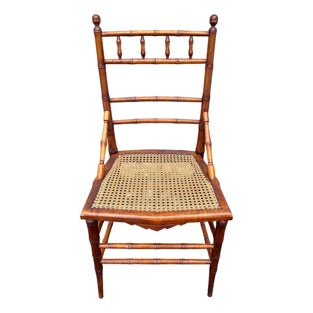 Antique Faux Bamboo R J Horner Style Caned Accent Chair For Sale