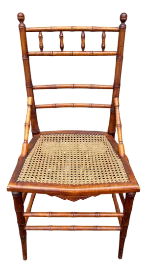 Antique Faux Bamboo R J Horner Style Caned Accent Chair