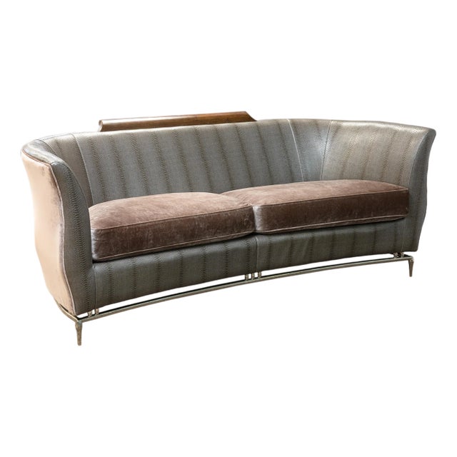 Custom Made Schnadig Furniture Faux Snake Skin & Dusty Rose Velvet Sofa For Sale