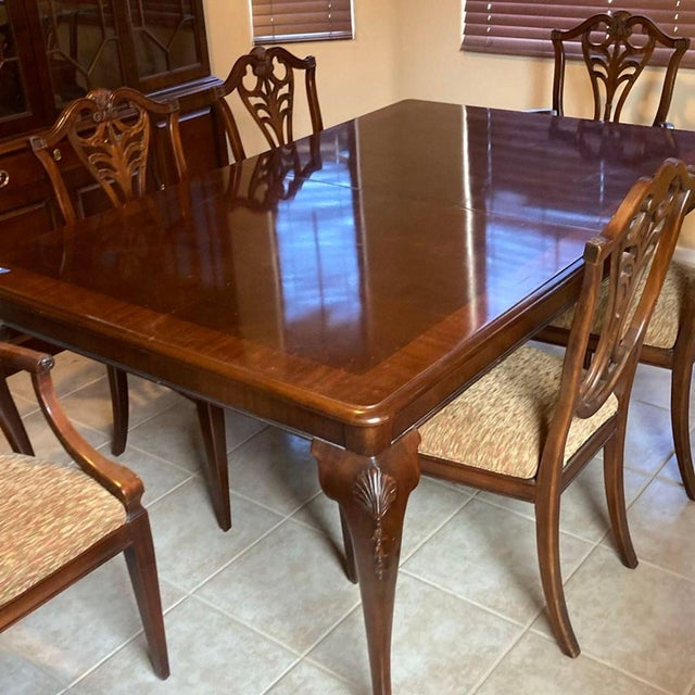 Henredon Henredon Solid Wood Dining Set With 6 Chairs For Sale - Image 4 of 9