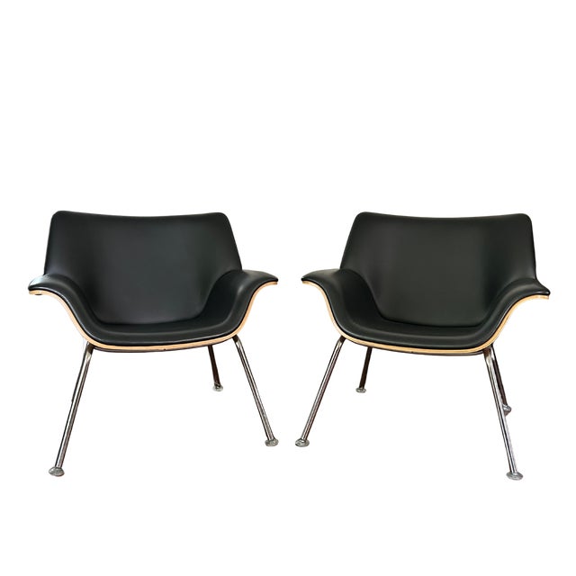 Herman Miller Swoop Black Leather Lounge Club Chairs in