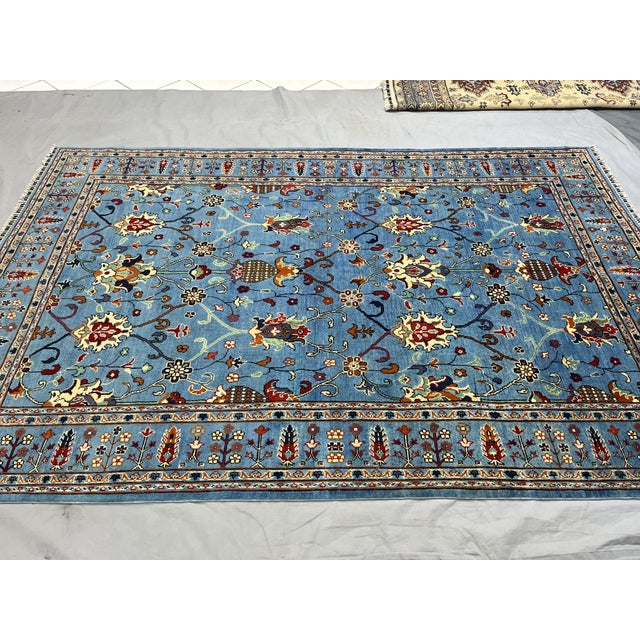 Blue Sultani Wool Area Rug With Persian Floral Design, 6'6" X 9'10" For Sale - Image 6 of 14