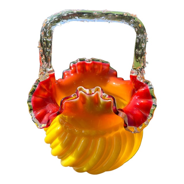Mid 20th Century Victorian Stevens & Williams Yellow & Amber Glass Basket For Sale