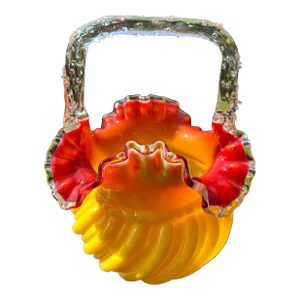 Mid 20th Century Victorian Stevens & Williams Yellow & Amber Glass Basket