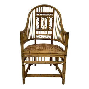 1970s Vintage Bamboo Arm Chair With Caned Seat Rattan Chair