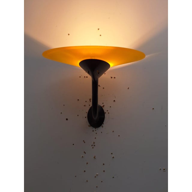Postmodern Wall Lamps in Red and Yellow Satin Glass with Black Lacquered Metal Structure, Italy, 1980, Set of 2 For Sale - Image 12 of 17