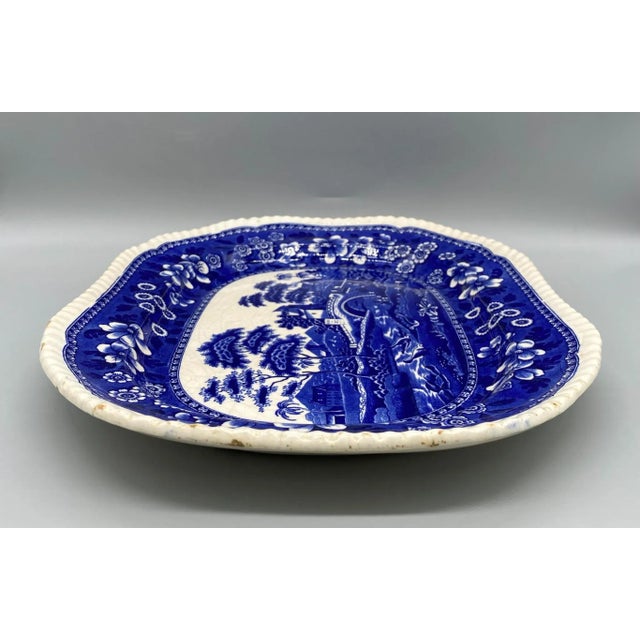 Antique English Copeland Spode's Tower Blue and White Platter For Sale - Image 9 of 13