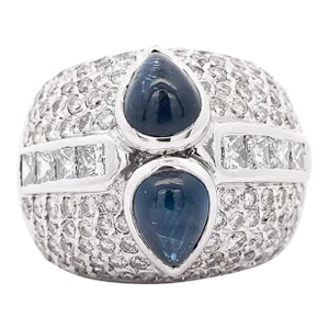 Vintage 4.00 Carat Cabochon Sapphire & Diamond Ring, Size 6