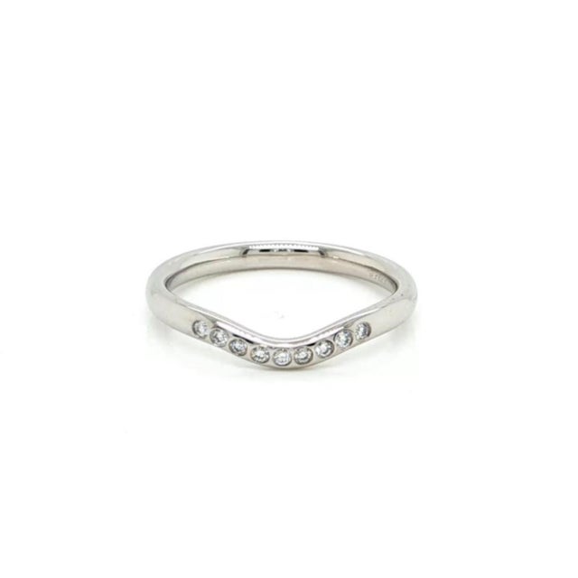 Contemporary Mid 20th Century Tiffany & Co Elsa Peretti Diamond Curved Band Ring Platinum Size 6 For Sale - Image 3 of 6