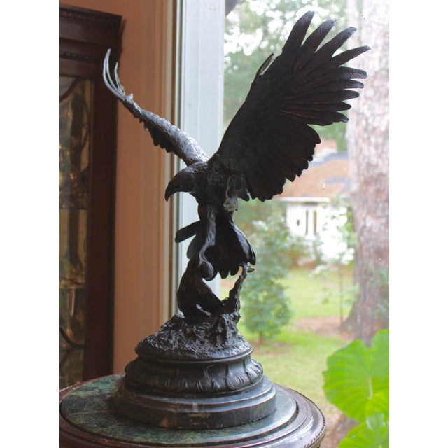 Antique French Bronze Sculpture of Eagle Falcon by Jules Moigniez, Large 24" For Sale In Dallas - Image 6 of 15