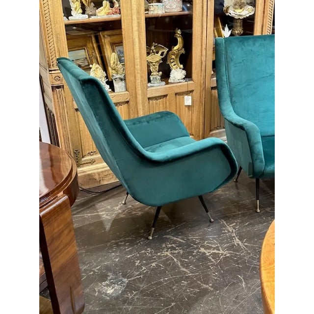 Pair of MCM Green Velvet Armchairs After Marco Zanuso For Sale In Dallas - Image 6 of 7