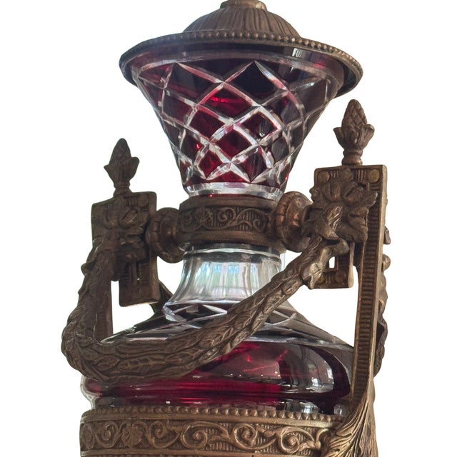 Tall Statement Antique Ruby Cut to Clear Crystal Lidded Urn With Second Empire Style Bronze Mounts For Sale - Image 4 of 18