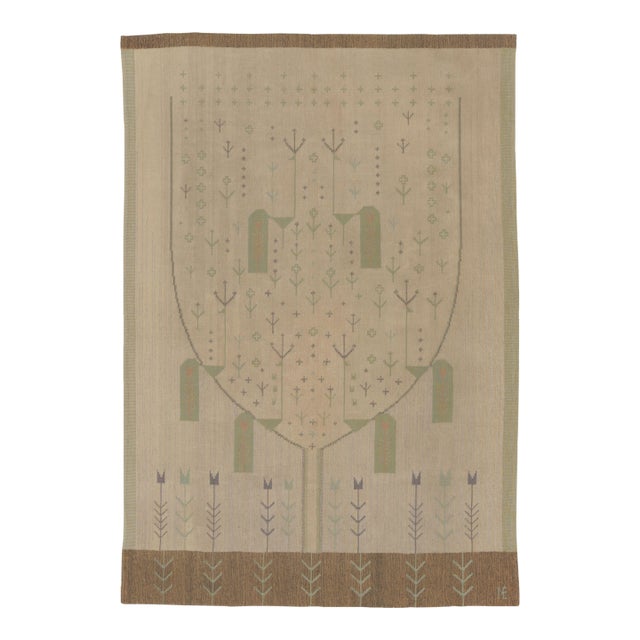Vintage Swedish Kilim With Eva Nemeth Inspired Design in Beige - Rug & Kilim For Sale