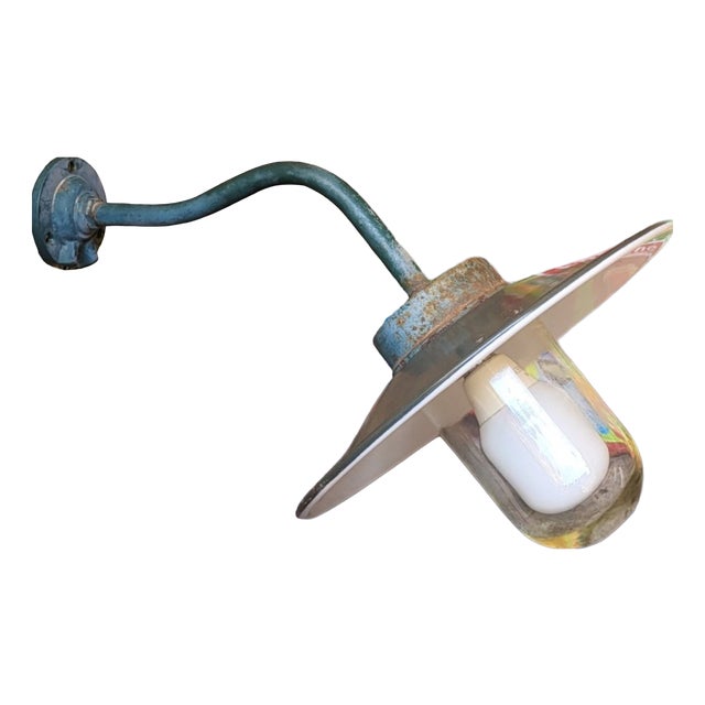 Industrial Outdoor Wall Light in Glass and Metal, 1980s For Sale