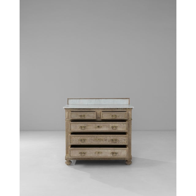 1900s French Louis XVI Oak Chest of Drawers With Marble Top For Sale - Image 17 of 18