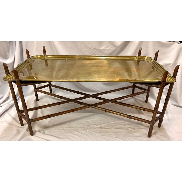 1960s Vintage Bamboo Coffee Table With Brass Tray For Sale - Image 5 of 11