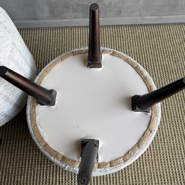 Off-white Pair of Off-white Ottomans Made From Vintage Turkish Rugs With Wood Legs For Sale - Image 8 of 8