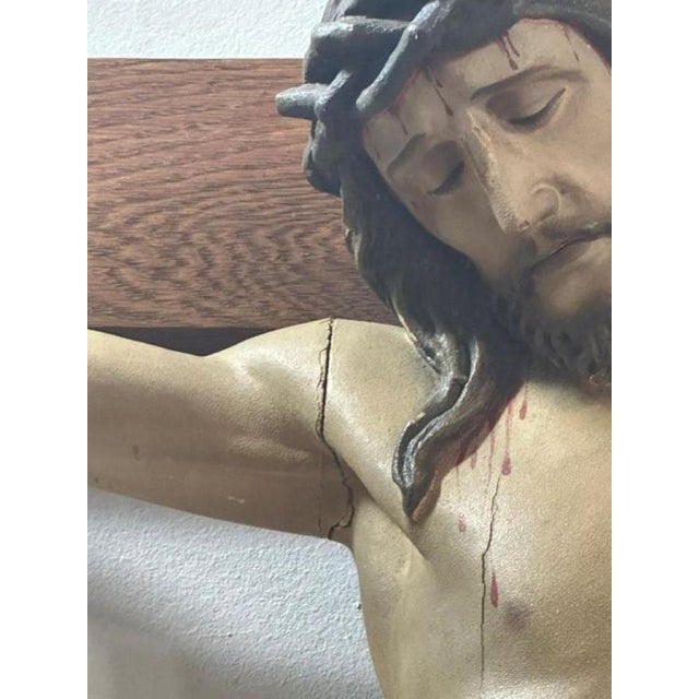 Antique Polychrome Wooden Crucifix, 1890s For Sale - Image 10 of 18