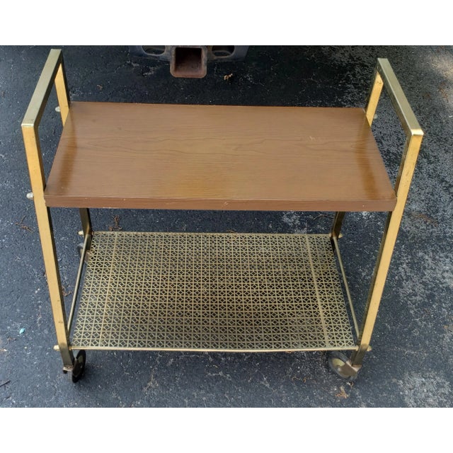 Mid-Century Modern Mid-Century Brass and Formica Rolling Cart For Sale - Image 3 of 5