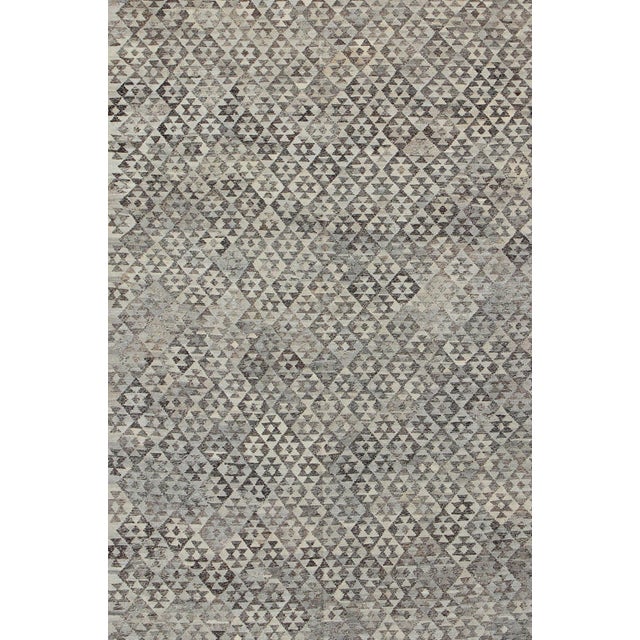 Large Tribal and Modern Kilim in Charcoal, Brown, Silver Blue, Silver and Gray For Sale In Atlanta - Image 6 of 7
