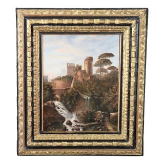 M.G., Landscape with Castle, 18th Century, Oil Painting on Canvas, Framed For Sale