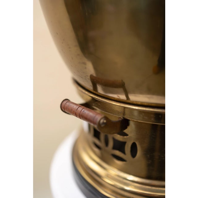 Late 19th Century Vintage Brass Samovar-Style Lamp w/ Pleated Linen Shade For Sale - Image 5 of 5