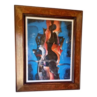 1980s Byron Galvez La Mujer en Azul Original Lithograph For Sale