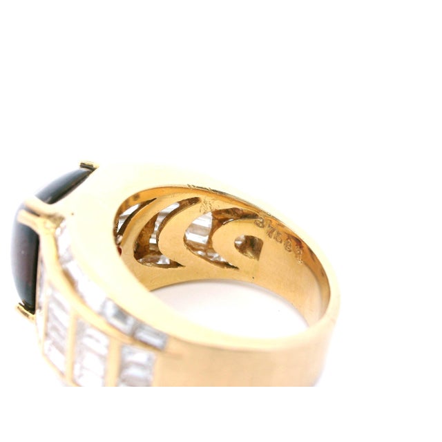 1990s 18k Yellow Gold Red Garnet and Diamond Statement Ring, Size 6 For Sale - Image 10 of 10