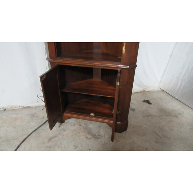 1980s Henkel Harris Mahogany Corner Cabinet Hutch Cupboard For Sale - Image 10 of 12