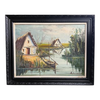 Landscape with Hut oil on Canvas Painting Mediterranean Spanish , Rocamora For Sale