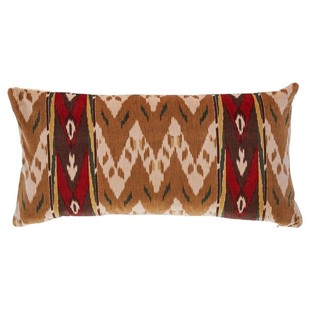 Traditional Schumacher Samar Ikat Velvet Lumbar Pillow in Gold For Sale - Image 3 of 3