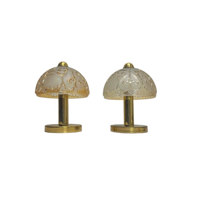 Brass and Relief Glass Mushroom Table Lamps from Peill & Putzler, 1970s, Set of 2 For Sale - Image 12 of 12