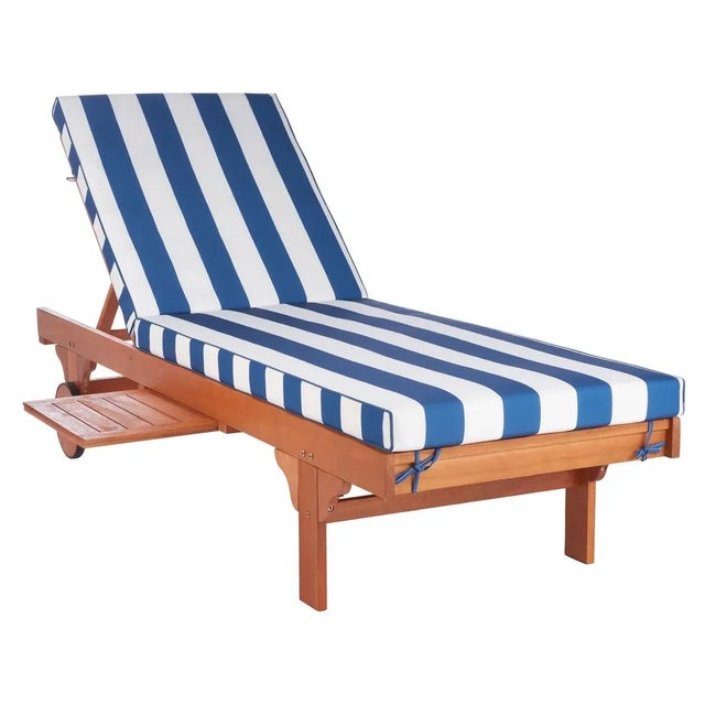 Newport Lounge Chair - Natural/Royal Blue Striped For Sale - Image 11 of 11