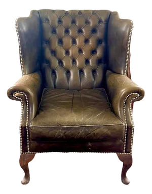 Chesterfield Wing Chair in Green Brown Leather