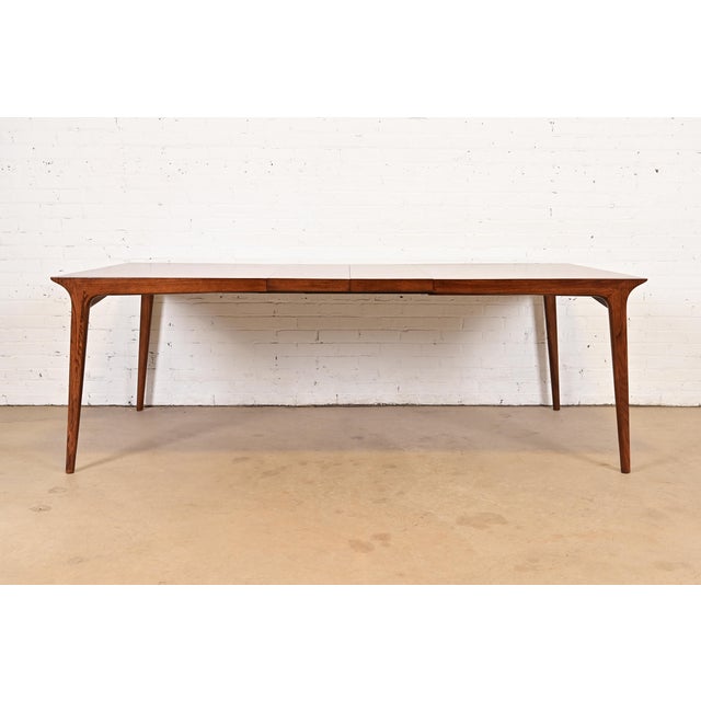 Mid-Century Modern John Van Koert for Drexel Mid-Century Modern Sculpted Walnut Extension Dining Table, Newly Refinished For Sale - Image 3 of 12