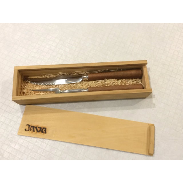 Tan Vintage Carving Knife and Fork in Wood Box - Set of 2 For Sale - Image 8 of 13
