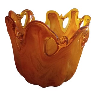 1980s White Murano Italy Yellow Freeform Vase For Sale