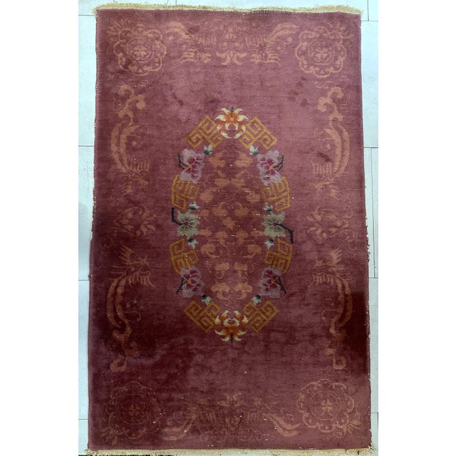 Handmade Antique Art Deco Chinese Rug | 1920s | Authentic Wool Weaving Timeless Art Deco Craftsmanship Experience the...